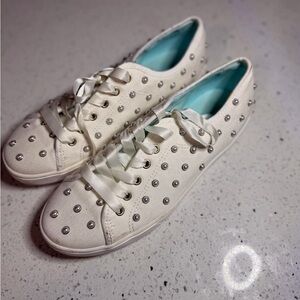 Kate Spade Cream Silver Studded Sneakers
